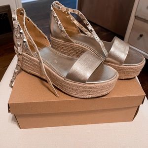 Marc Fisher gold studded platform wedges, never worn, size 8